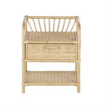 Table de chevet 1 tiroir en rotin beige