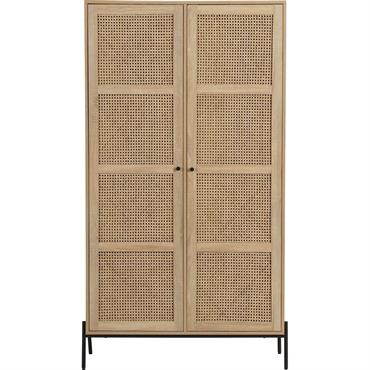 Armoire 2 portes - Iris -  Matière de la structure : MDF -  Portes : Mélaminé effet chêne et cannage naturel -  Couleur : Effet chêne - ...