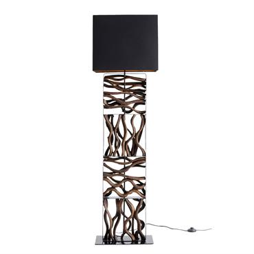 Lampadaire en acier et bois flotté H163