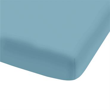 Drap-housse uni en coton lavé Bleu Glacier 90x190/200cm - Bonnet 30cm