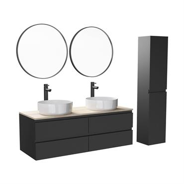 Meuble double vasque 120cm avec plan bois  Noir