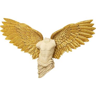 Déco murale buste homme ailé polyrésine dorée et blanche L208
