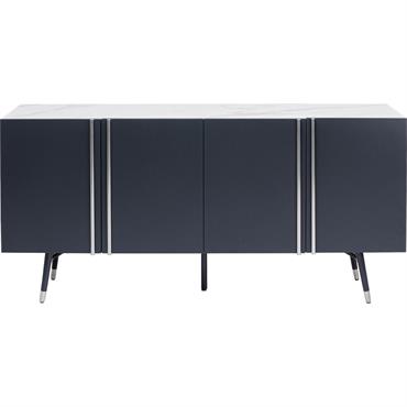 Buffet 4 portes gris foncé et verre effet marbre blanc