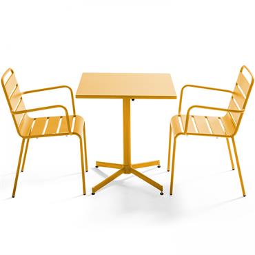 Ensemble table de jardin bistrot et 2 fauteuils métal jaune