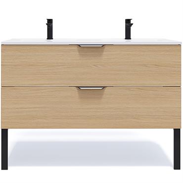 Meuble salle de bain double vasque 120cm 2 tiroirs Chêne