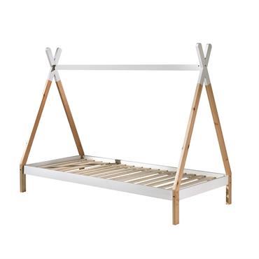 Lit tipi 90x200 sommier housse inclus beige blanc