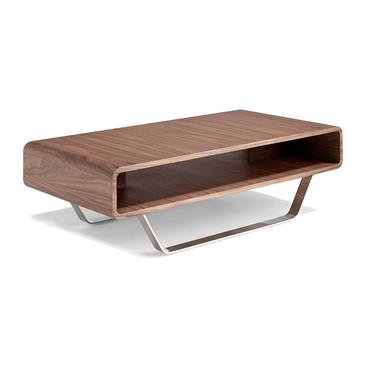 Table basse effet bois noyer et acier