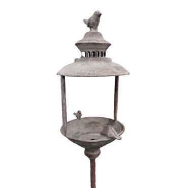 Mangeoire à oiseaux abreuvoir sur pied pique jardin métal gris 140cm