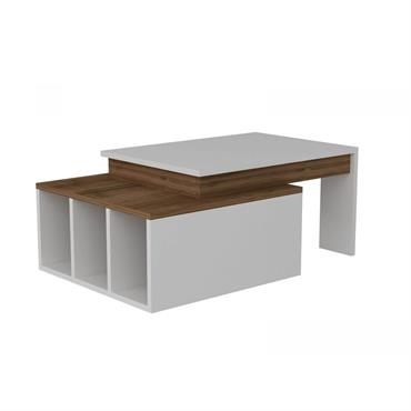VINTAGE Table basse blanc et noyer
