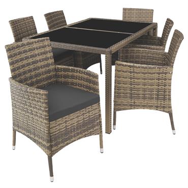 Salon de jardin 6 personnes Résistant aux UV marron naturel/gris foncé