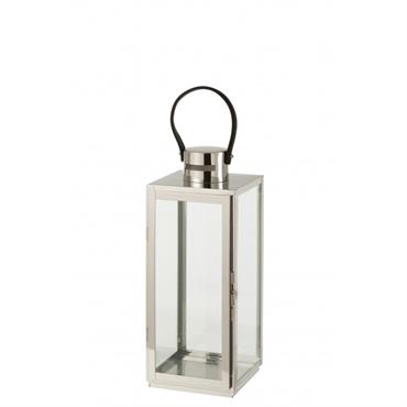 Lanterne carrée métal/verre argent H51cm