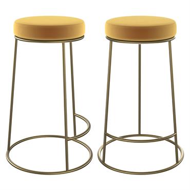 Lot de 2 tabourets pour îlot central 63 cm en velours jaune curry