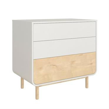 Commode 3 tiroirs blanc et bois