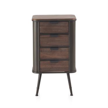 Chiffonnier en métal avec plateau et 4 tiroirs en sapin