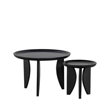 Set de 2 tables basses rondes en bois de manguier noir