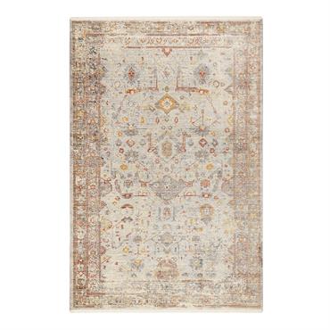 Tapis vintage bohème à poils ras et franges multicolore beige 290x240