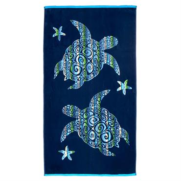 Serviette de plage éponge velours Jacquard Wika 90x160 bleu marine