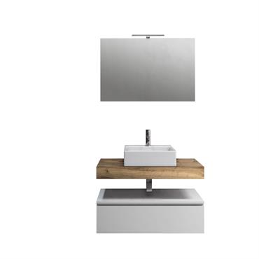 Ensemble de salle de bain 5 pièces ASTRA chêne miel/blanc mat• TOP en MDF réalisé avec folding technologie avec une surface en PVC anti-rayures couleur chêne miel• nr.2 supports de ...