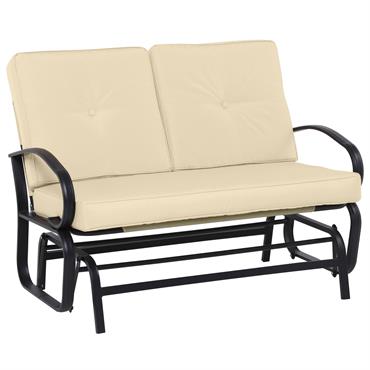 Banc à bascule de jardin 2 places style colonial coussins beige