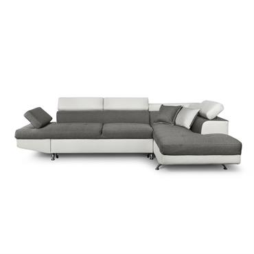 Canapé d'angle droit Convertible en tissu et simili - Blanc / Gris