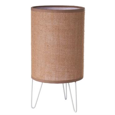 Lampe à poser métal blanc et abat-jour marron 15x15x30cm