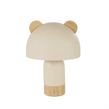 Mini lampe à poser métal beige avec oreilles en bois d'hévéa
