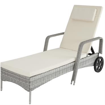Bain de soleil avec Coussin amovible et roulettes gris clair