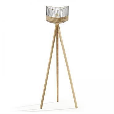 Lampadaire en manguier massif et rotin
