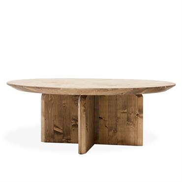 Table basse ronde en bois de sapin vieilli Ø80x30