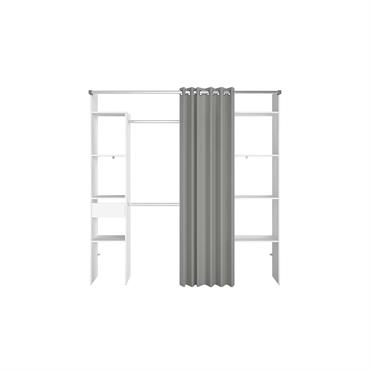 Dressing blanc avec rideau gris et 2 penderies, 6 etagères et un tiroir Craquez pour ce grand dressing blanc avec rideau fabrique en France ! Grâce à ses nombreux rangements ...