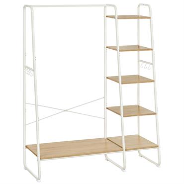 Porte-manteau 5 étagères industriel effet bois blanc