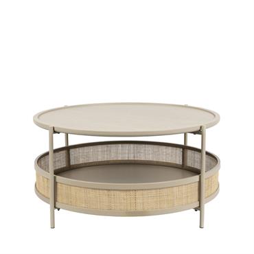 Table basse ronde en bois et cannage ø80cm - Naturel