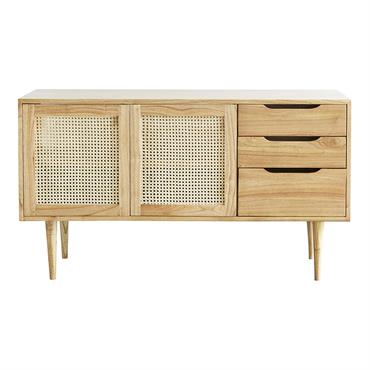 Meuble double vasque en mindi massif et cannage 135 cm