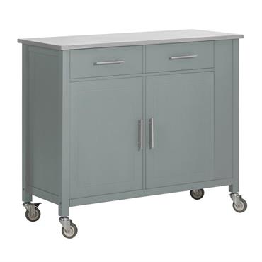Desserte effet bois gris à roulettes 2 tiroirs 2 portes