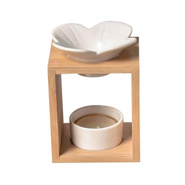 Brûle parfum Plumeria en céramique et bambou