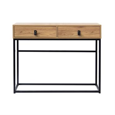 Console 2 Tiroirs Pieds Métal Effet Chêne - L100 cm