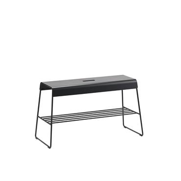Banc avec étagère en acier laqué noir