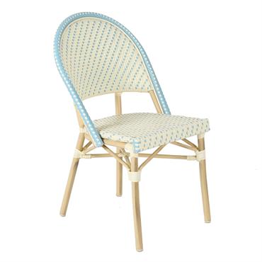 Chaise de terrasse bistrot parisien en aluminium et rotin bleu