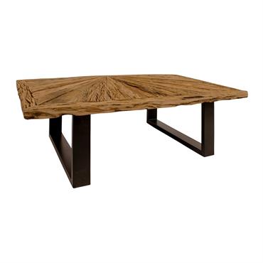 Table basse en bois de teck recyclé et pieds en métal noir