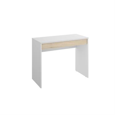 BUREAU - Bureau polyvalent peu encombrant, table d'étude linéaire avec 1 tiroir, 90x50h74 cm, Blanc et Chêne.  STRUCTURE ET UTILISATION - Bureau multifonctionnel réversible de style moderne avec un ...