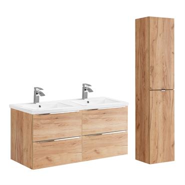 Ensemble meuble double vasque encastrée colonne stratifiés beige