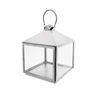 Lanterne décorative en verre et acier argenté H45