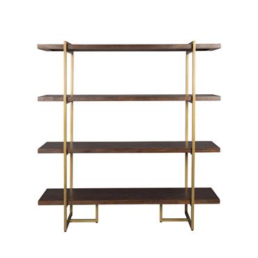 Bibliothèque en bois d'Acacia et laiton vieilli