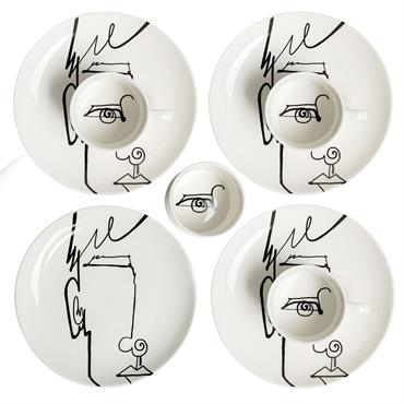 Tasse avec coupelle visage homme noir et blanc - Lot de 4