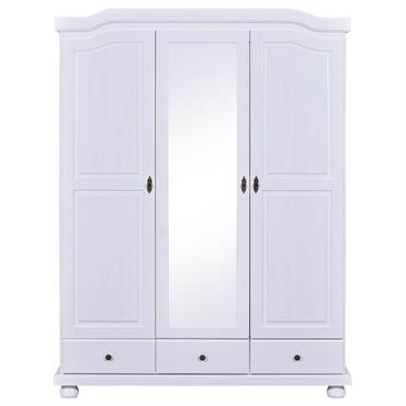Armoire  3 portes avec penderie bois massif vernis blanc