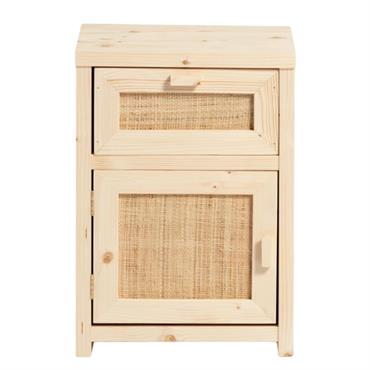 Table de nuit en bois à partir de tir et raffia couleur beige