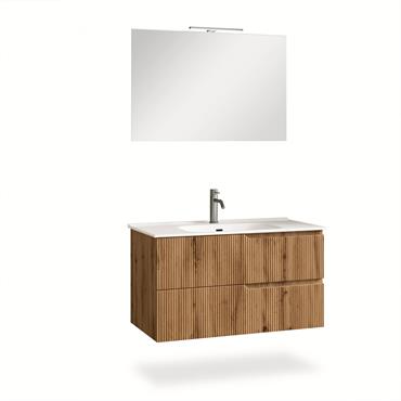 Meuble de salle de bain 4 pièces en MDF chêne