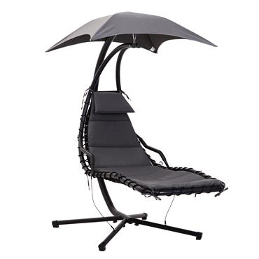 Transat bain de soleil suspendu noir et gris foncé