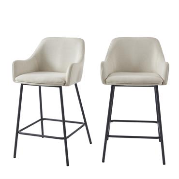 Lot de 2 tabourets en tissu beige piètement noir