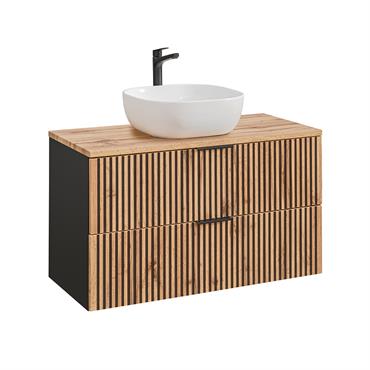 Meuble vasque stratifiés beige noir